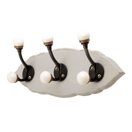 Grey Black Double Loop Ceramic Iron Wooden Hooks